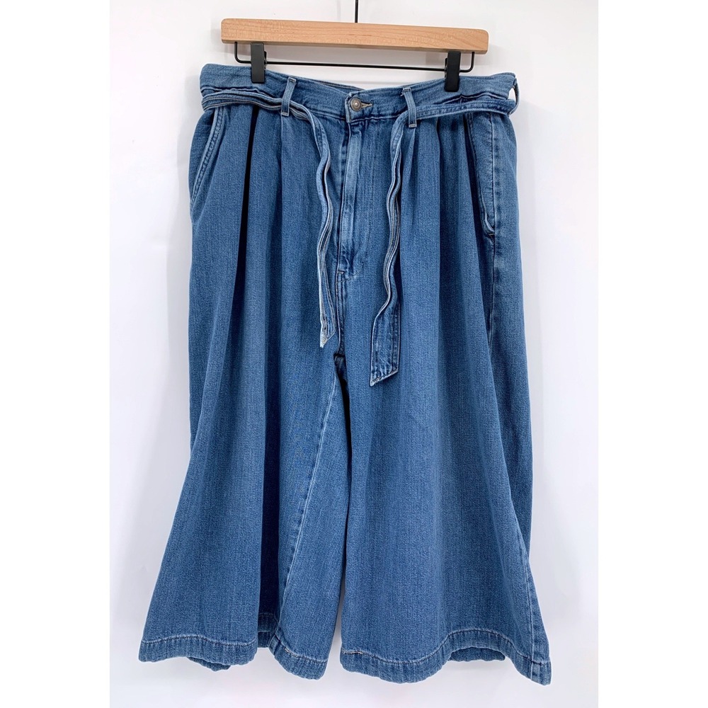 Levis Jeans Womens 32 Blue Wide Leg Culottes Crop Gaucho Belted Denim Pants